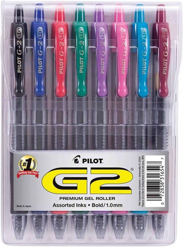 PILOT G2 Premium Refillable & Retractable Rolling Ball Gel Pens, Bold Point, Assorted Color Inks, 8-Pack Pouch