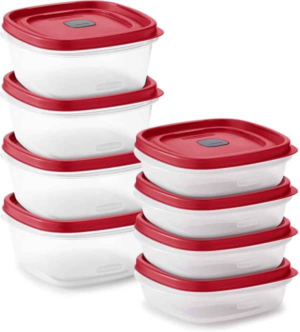 Rubbermaid Easy Find Vented Lids Food Storage, Set of 8 (16 Pieces Total) Plastic Meal Prep Containers, 8-Pack, Racer Red