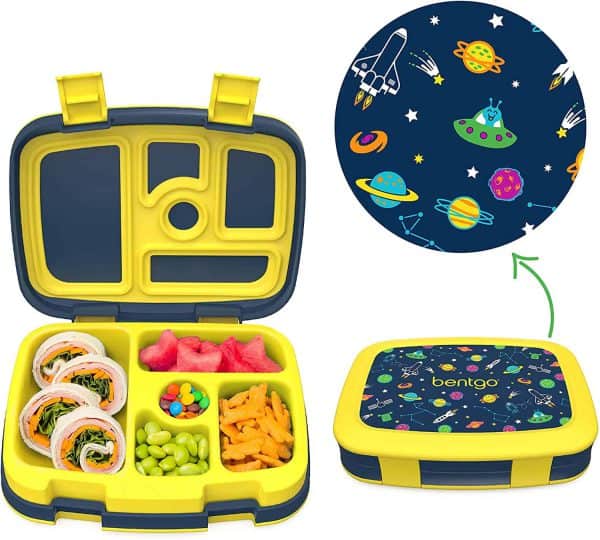 Bentgo Kids Prints Leak-Proof, 5-Compartment Bento-Style Kids Lunch Box - Ideal Portion Sizes for Ages 3 to 7 - BPA-Free, Dishwasher Safe, Food-Safe Materials - 2021 Collection (Space)