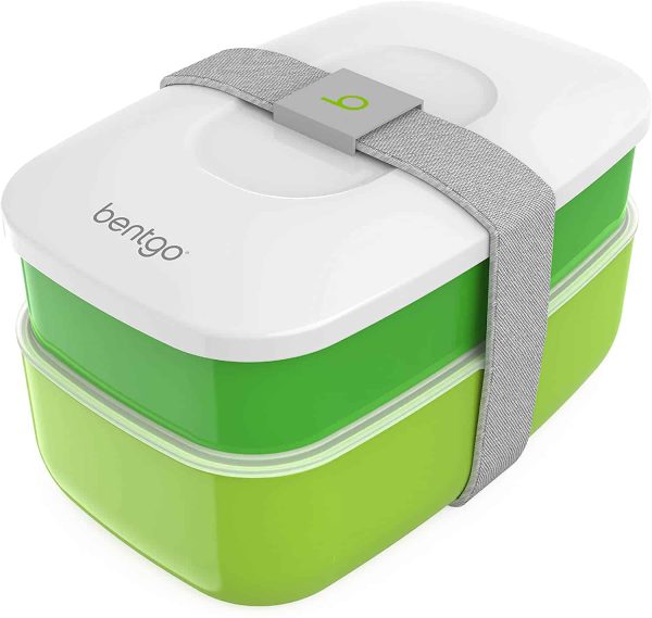 Bentgo Classic - All-in-One Stackable Bento Lunch Box Container - Modern Bento-Style Design Includes 2 Stackable Containers, Built-in Plastic Utensil Set, and Nylon Sealing Strap (Green)