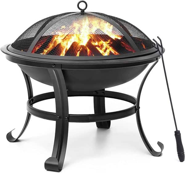 Fire Pit 22" Wood Burning Fire Pits Outdoor Firepit Steel BBQ Grill Fire Bowl with Spark Screen, Log Grate, Poker for Camping Patio Backyard Garden Picnic Bonfire