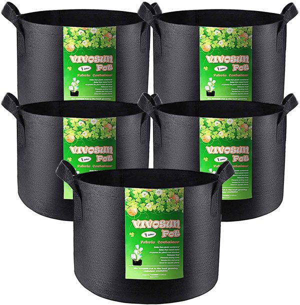 VIVOSUN 5-Pack 1 Gallon Grow Bags Heavy Duty Thickened Nonwoven Fabric Pots with Handles
