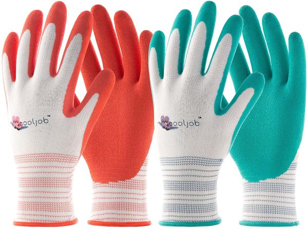 COOLJOB Gardening Gloves for Women, 10 Pairs Breathable Rubber Coated Garden Gloves, Outdoor Protective Work Gloves Medium Size Fits Most, Red & Green (10 Pairs, M)